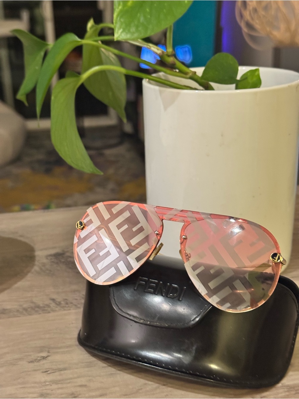 Fendi Rose Gold Monogram Aviator Sunglasses